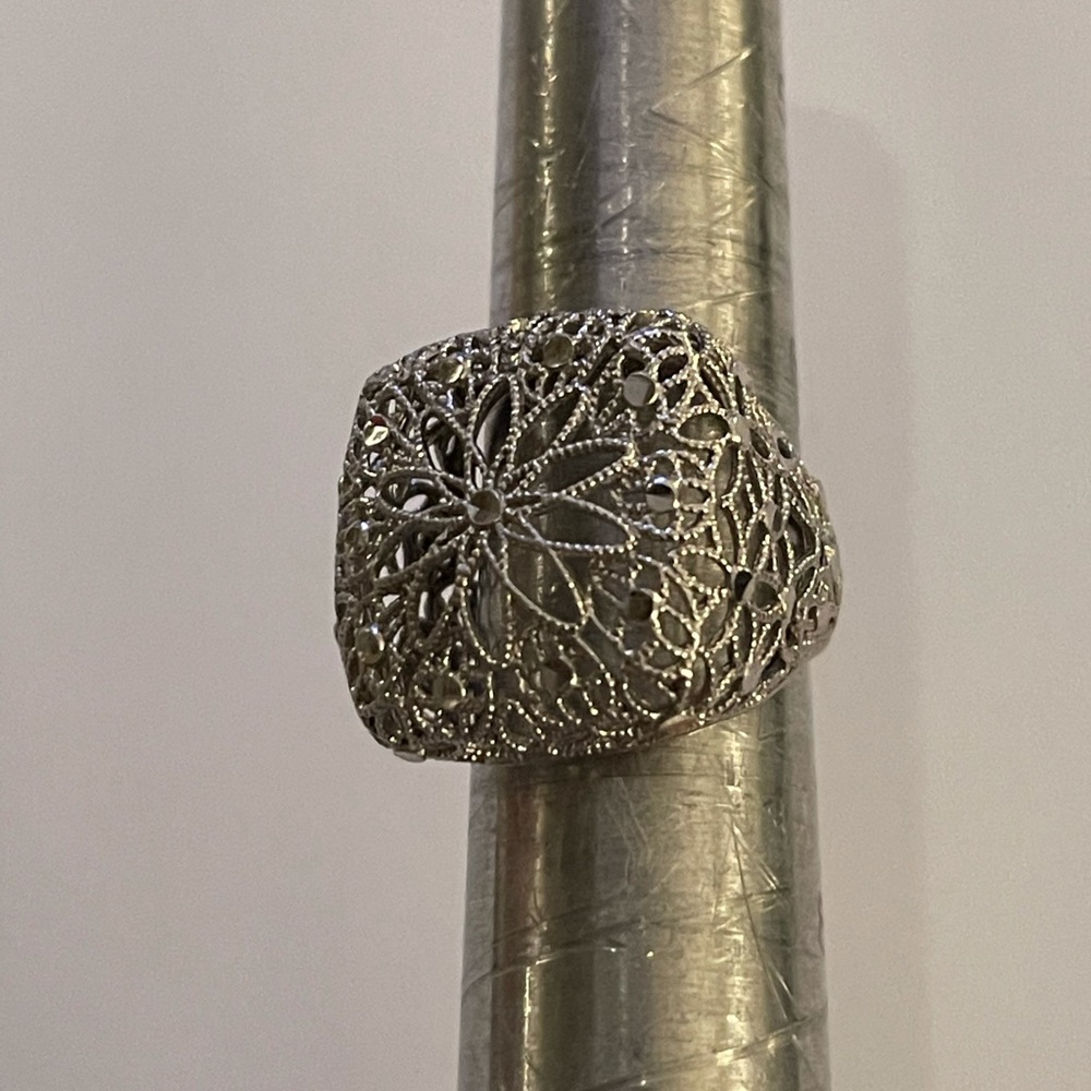 Italian Designer Solid Sterling Silver Floral Mes… - image 6